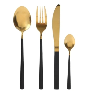 Image de Ménagère 16 couverts dorée et noire Home Deco Factory KA5989 Inox Adulte