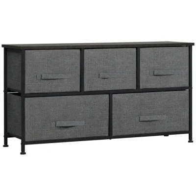 Image de HOMCOM Commode Meuble de Rangement 100 x 30 54 cm 5 tiroirs Non tissés Gris foncé Structure Acier Noir Aspect Bois