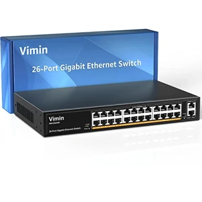 Image de Switch Ethernet Gigabit VIMIN 24 Ports avec 2 Montants de 1000 Mbps, commutateur réseau Non géré à 26 prenant en Charge IEEE802.3af/at, VLAN, boîtier métallique, Plug and Play
