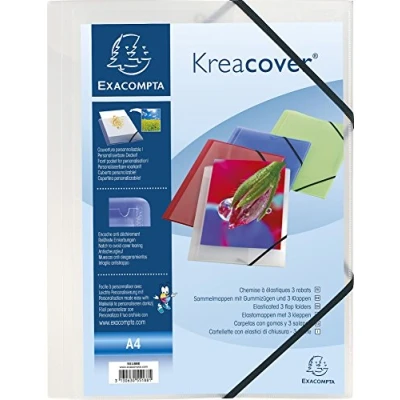 Image de Exacompta Réf. 55188E Carton de 25 chemises à élastiques Kreacover pochettes 3 rabats en polypropylène translucide dimensions 24 x 32 cm pour documents au format A4 couleur incolore