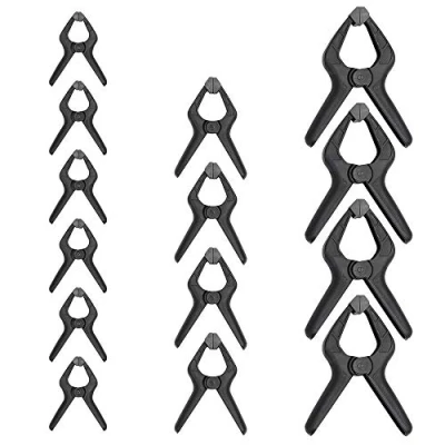 Image de Amazon Basics Jeu de pinces à ressort en nylon, Noir/ Gris, lot 14 6 pièces 8.57 cm, 4 11.43 16.51 cm
