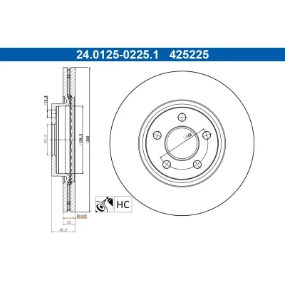 Image de ATE Disque de frein FORD: Transit Connect V408 Van, Tourneo / Grand Break, Mk2 Break 24.0125 0225.1