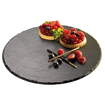 Image de APS assiette à gâteau/assiette rotative en ardoise, Ø 32 cm, hauteur 2,5 épaisseur de l&#039;assiette 6 9 mm, gâteau, pieds antidérapants, noir
