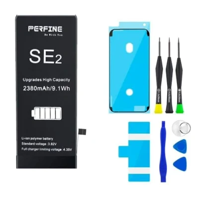 Image de Perfine Batterie de rechange pour iPhone SE 2020, 2380 mAh, SE2, modèle A2275, A2298, A2296, avec outil réparation