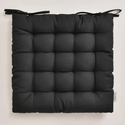Image de room99 Coussins de Chaise avec Rubans Aura 40 x 4,5 cm Coussin d&#039;assise rembourré, Galette Interieur Attaches, antidérapants pour siège Noir, 1 pièce