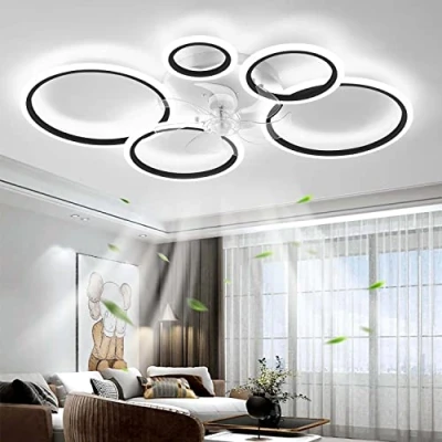 Image de Moderne ventilateur de plafond avec éclairage télécommande, LED 72W Dimmable Plafonnier du Lampe pour Salon Chambre à coucher Cuisine, 6 vitesses, Noir 100cm