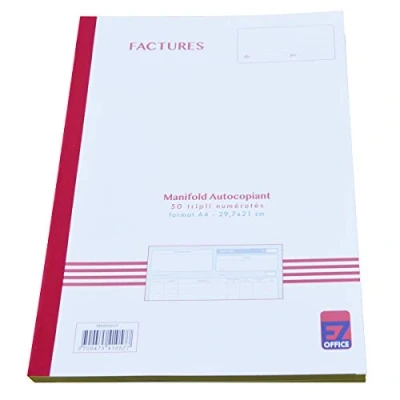 Image de Manifold Factures avec mention de TVA Tripli A4 Taille: 210 x 297 mm / 21 29,7 cm Foliotage 50 feuillets autocopiants EZ Office