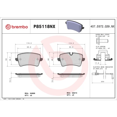 Image de BREMBO Jeu de plaquettes frein contact signal d&#039;usure inclus avec vis d&#039;étrier frein, tôle anti bruit accessoires P85118NX