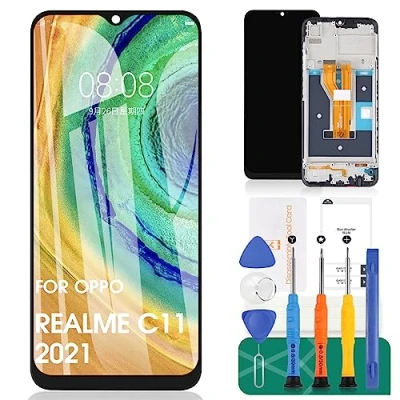 Image de Kit de réparation pour écran tactile Oppo Realme C11 2021 C20 C21 avec cadre (noir)