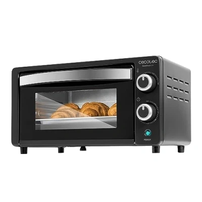 Image de Cecotec Four de comptoir Bake&amp;Toast 1090 Noir, 10 L, 1000 W, Minuteur 60 minutes, Température réglable jusqu&#039;à 230ºC, plaque cuisson, grille et une poignée avec des pinces.