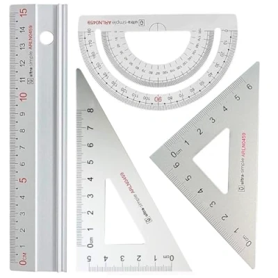 Image de Ensemble de règle d&#039;échelle d&#039;architectes en métal Ensembles géométrie dessin technique Rodmaie 4 PCS, outil mathématique, rapporteur, triangulaire