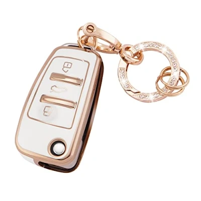 Image de Koaudb Coque intégrale pour clé de Voiture Audi avec Porte clés, Protection en TPU Souple 3 Boutons Compatible A1 A3 A4 A6 A8 Quattro Q2 Q3 Q7 S3 S6 RS3 RS6 R8 TT TTS (R Ad W)
