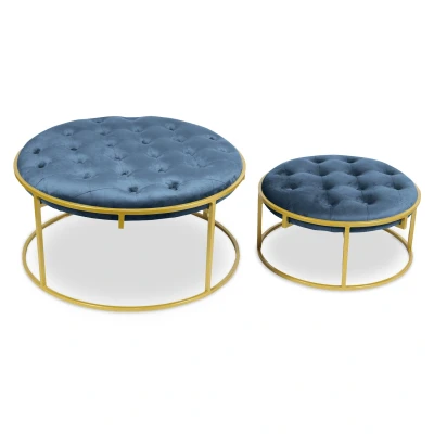 Image de Menzzo Set Poufs et Bancs, Velours, Bleu, Taille Unique
