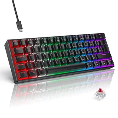 Image de QWERTZ Clavier de Jeu mécanique TECURS 60% Interrupteur Rouge pour PC Gamer et Travail 61 Touches Filaire Windows/PS5/PS4, Noir