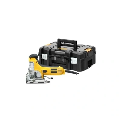 Image de DeWalt Scie Sauteuse Prise par le Corps DW333KT QS avec Poignées en Caoutchouc Courses à Vide 800 3100cps/min Inclinaison de la Lame 0 45 Coupe Bois 130mm/Acier 30mm 701W Jaune/Noir