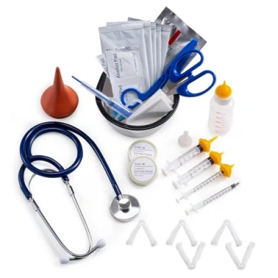 Image de GSSFASHION Kit de Mise Bas Chiot Chaton, avec Tétine d&#039;alimentation Stéthoscope Ciseaux Pinces Cordon Aspirateur etc. Complet