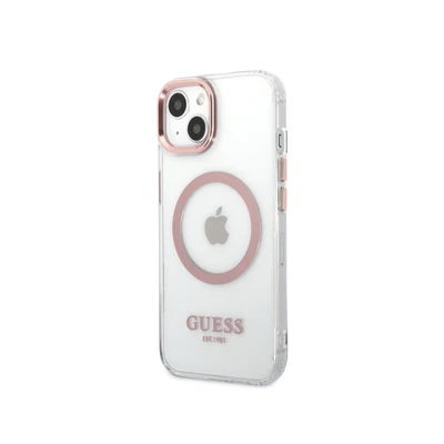 Image de CG MOBILE Guess coque de téléphone pour iPhone 14 Plus avec contour blanc/bleu, compatible MagSafe, anti rayures, confortable et durable, rigide ports accessibles, absorption des chocs