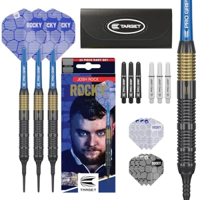 Image de Target Darts Josh Rock Soft Tip Darts, 18G Brass Pixel Tip, Fléchettes Player Edition avec Pointes Fixes en Plastique Noir, Accessoires de Fléchette Professionnelle et Etui