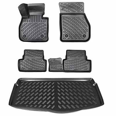 Image de Lot de tapis en caoutchouc design et bac coffre pour VW Polo à partir 2017 Fond chargement inférieur Antidérapant avec bord haut 5 cm