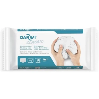 Image de DARWI DA0801000000C Un Pain de Pâte à Modeler Naturelle Malléable séchage l&#039;air libre Couleur Blanche 1 KG Prête l&#039;emploi Autodurcissante Pour Enfants et Adultes CLASSIC