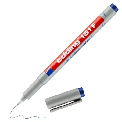 Image de edding 151 F stylo non permanent bleu 1 plume ronde,6 mm pour écrire sur le verre, plastique, les films et surfaces lisses séchage rapide, peut être corrigé à l&#039;eau