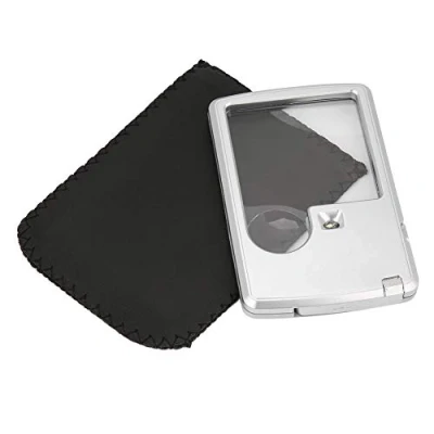 Image de loupe de Carte crédit avec lumière LED 3X 6X Double lentille Poche Taille Lumineuse carrée étui en Cuir pour la Lecture