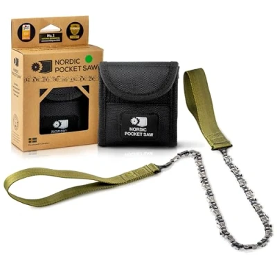 Image de Nordic Pocket Saw Scie à Main Tronçonneuse Elagueuse Manuelle Chaîne de 93cm Poignées et Etui en Nylon Fil Scier du Bois Portable Survie Camping Version Duo X Long 50 Dents