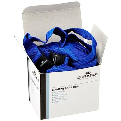 Image de Durable 813707 Lacet Textile Universel avec Ouverture Mousqueton Et Sécurité Anti Traction Longueur Porté 44 cm Coloris Bleu Boîte de 10