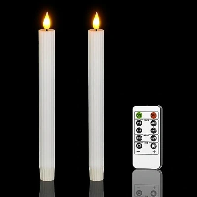 Image de Ymenow Bougies LED en cire véritable (2x24,5cm), Lot de 2 à bandes blanches piles Bougie fenêtre sans flamme avec télécommande minuterie pour maison table Halloween Noël décor Blanc chaud
