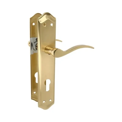 Image de Amig Ensemble de poignées dorées avec plaque laiton finition couleur or trou serrure béquille pratique, élégante et intemporelle 256 x 48 mm