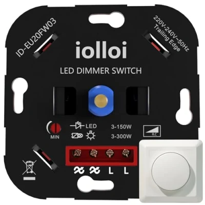 Image de iolloi, variateur avec bouton, encastré, pour ampoules LED jusqu&#039;à 150 W, halogènes 300 garantie 3 ans, blanc