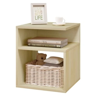Image de EUGAD Table de Chevet avec 2 Compartiments Ouverts, Nuit Design Simple, Basse 35x35x41,5 cm, Lit, Meuble Rangement Chambre en Bois, Chêne Clair, 0007CTG