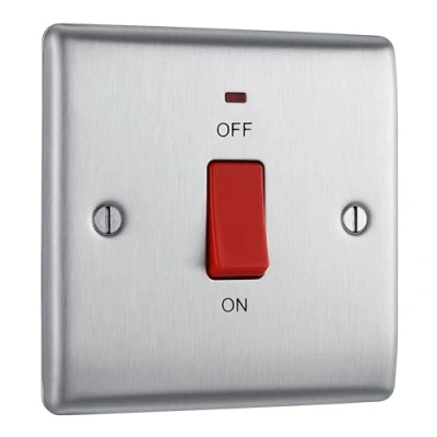 Image de Masterplug NBS74 Interrupteur à 2 pôles en acier brossé avec témoin lumineux 45 A