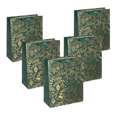 Image de SIGEL GT118 Sac cadeau grand vert y compris garniture de fond pour plus stabilité et poignées en ruban soie couleur assortie papier 26 x 33 cm, 5 piéces