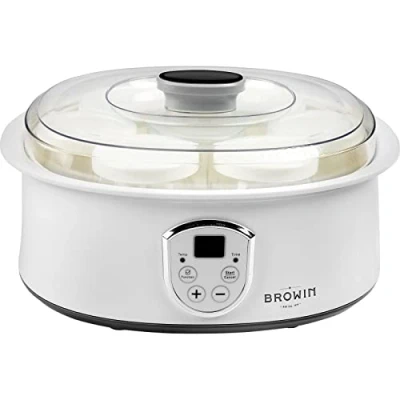 Image de Browin 801015 Yaourtière avec thermostat et verres, 7 pots à yaourt couvercle, 1,3 l, 20 W