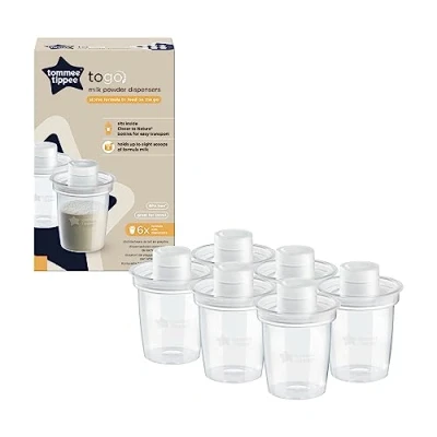 Image de Tommee Tippee Distributeurs de lait en poudre à emporter, Lot 6, récipients pour poudre, idéal nourrir bébé, 8 cuillères par récipient