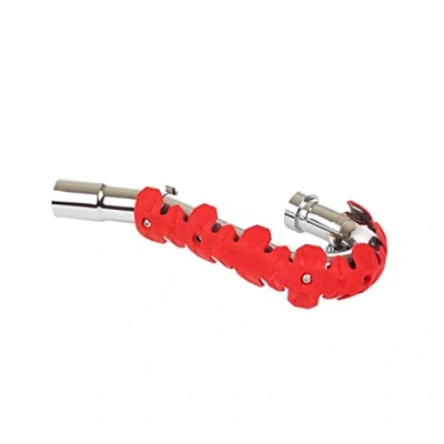 Image de POLISPORT 8483800004 Protection d&#039;échappement universelle ARMADILLO HEAD 40cm pour moto 4 temps alliant acier inoxydable et élastomère léger résistant aux hautes températures en couleur rouge