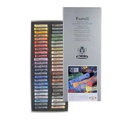 Image de Schmincke pastel, 50 couleurs, multi usages, 77 763 097, set en carton avec crayons pastels faits à la main, brillants, mats veloutés, couleurs très résistantes lumière