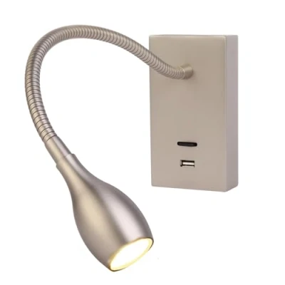 Image de Meanyee Lampe de lecture murale chevet col cygne Avec interrupteur/port charge USB/réglable / 3W 3000k Finition Nickel brossé/MY WN198N
