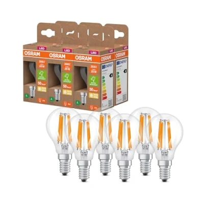 Image de OSRAM en forme de globe classique, avec filament LED décoratif, classe d&#039;efficacité énergétique A, E27, 2,2 W, 470 lm, 4000 K, blanc froid. Sans échauffement, 100% d&#039;éclairage immédiat. 6 paquets