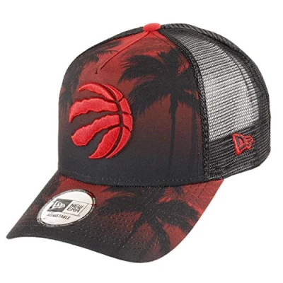 Image de New Era Toronto Raptors A Frame Adjustable Trucker Cap NBA Palm Tree Red/Black One Size