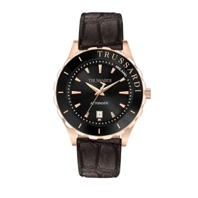 Image de Trussardi Montre Homme, Collection T Logo, Temps et Date, Automatique, en Acier, PVD Or Rose, Cuir R2421143001