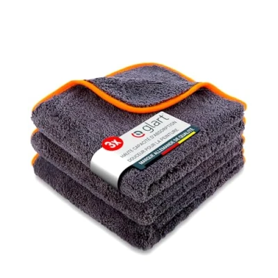Image de Glart 443TPO Lot de 3 Chiffons Microfibre Voiture, Super Absorbant Polissage, Polyvalents pour Motocyclette et Machine à Polir les Voitures, 40x40 cm, Anthracite avec Borde Orange