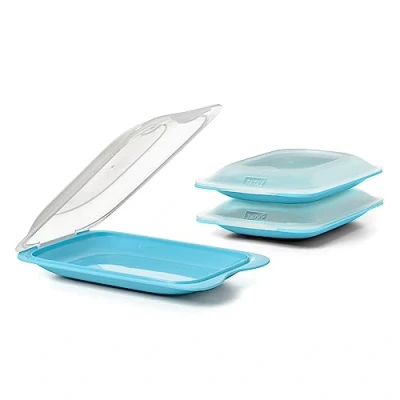 Image de TATAY Ensemble de 3 Boîtes a Charcuterie Fresh MINI, Sans BPA, Réutilisable, Empilable, Passe au Lave vaisselle et Micro ondes, Couleur Turquoise. Dimension 12 x 3,1 18 cm