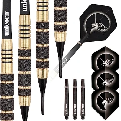Image de Unicorn Core Plus Jeu de fléchettes à Pointe Souple en Laiton moleté avec revêtement Noir 17 g