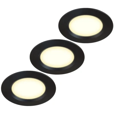 Image de HCFEI Lot de 3 spots encastrables Pour meubles 12 V Ultra plats W Découpe du trou : 55 mm Avec câble 2 m IP44 camping car, caravane Noir 3000 K