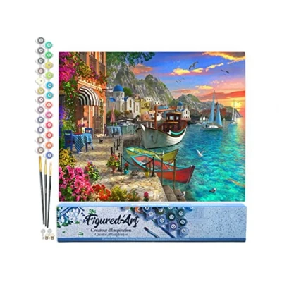 Image de Figured&#039;Art Peinture par Numéro Adulte Port fleuri Activité Manuelle Kit de Loisir Créatif DIY d&#039;Art Complet 40x50cm sans châssis en bois
