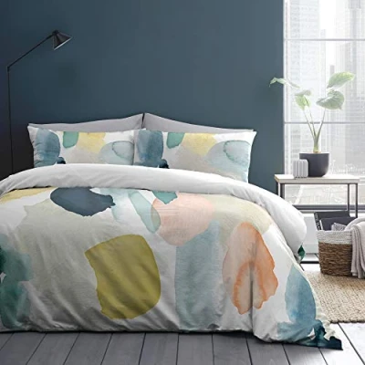 Image de Appletree Housse de Couette Aquarelle Blanche Lit Simple (140 x 200 cm) Literie Unie et Peinture Arc en Ciel 100% Coton Doux Design réversible Paint Dye