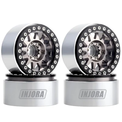 Image de INJORA RC Jante 4PCS 1,9 Beadlock Roue Pneus pour 1:10 Crawler Axial SCX10 Pro II III TRX 4 Tamiya MST VS4 10 Redcat Gen 8 7 Enduro(Noir et Gris)