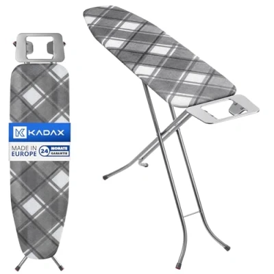 Image de KADAX Table à Repasser pour Centrale Vapeur, Planche Pliable avec Housse en Coton, Support de Fer Intégré et Pieds Antidérapants (114 x 34 cm, Gris)